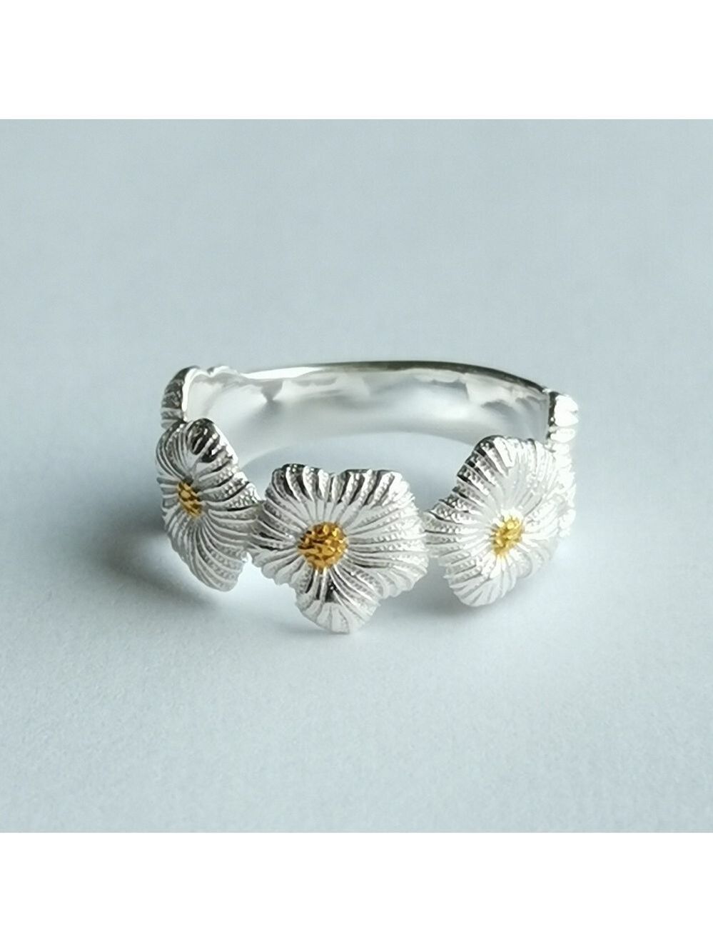 Flower Ring Sterling Silver and 14K Gold Size 7